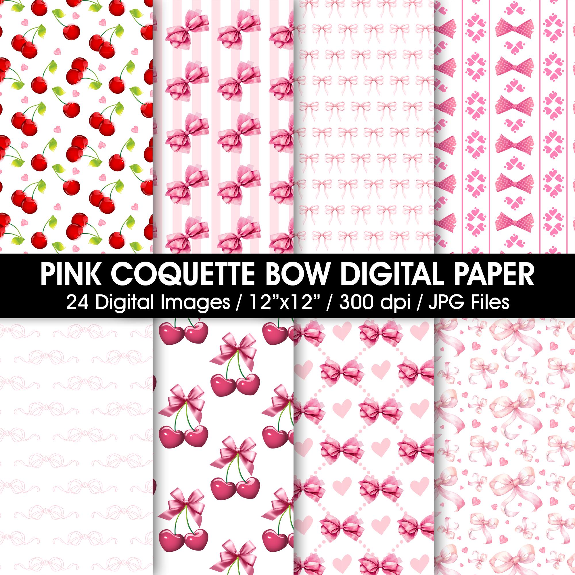 Pink Coquette Cherry Bow Digital Paper, Seamless Patterns (JPEG Files ...