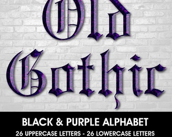 Gothic schwarz und lila Alphabet Clipart, digitale PNG (Download)