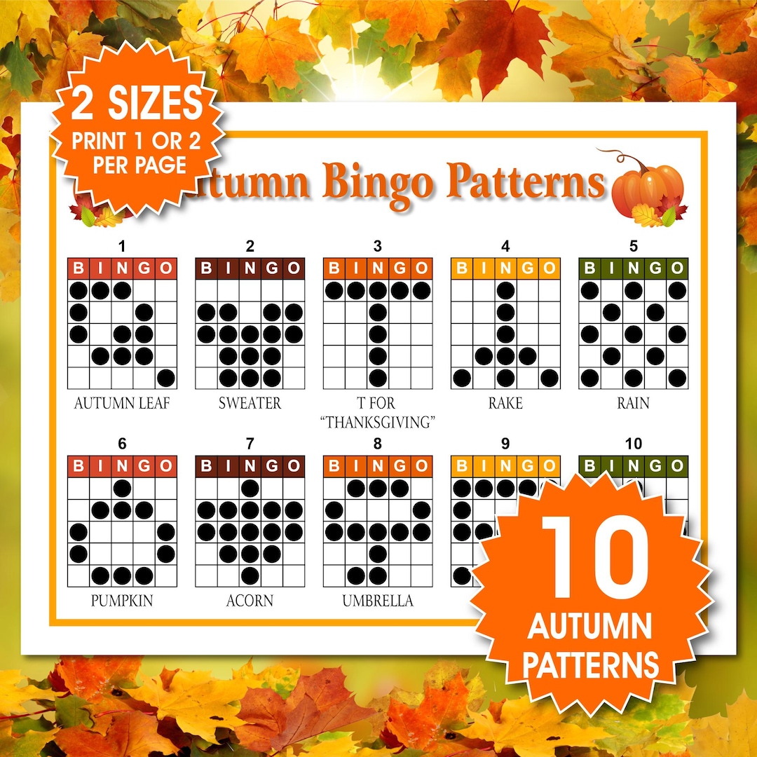 Autumn Bingo Game, 10 Printable Thanksgiving Patterns (PDF) - Etsy