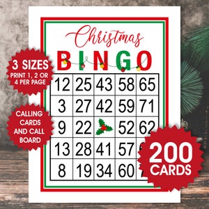 200 tarjetas de bingo navideñas, 1, 2 o 4 por página, juego navideño, bingo festivo, juego divertido para fiestas, descarga en PDF, tarjetas de bingo navideñas