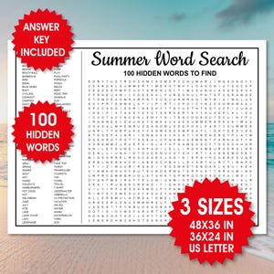 Riesen Sommer Wortsuche, Sommer Spaß Spiel, Druckbare Sommer Wortsuche, Große Wortsuche, Riesen Wortsuche, Sommer Party Spiel, PDF-Dateien