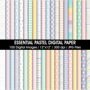 Essential Geometric Pastel Digital Paper, Pastel backgrounds, Bundle sheets printable, 100 Papers, Printable backgrounds