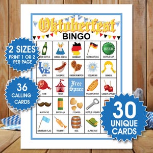 30 Oktoberfest Bingo Cards, Oktoberfest Bingo Game, Beer Festival Activity, Oktoberfest Games Activities, German Fest Party, PDF Files