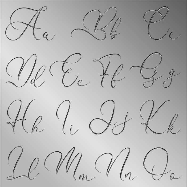 Slight Cursive Silver Chrome Cursive Alphabet Clipart, Glam Calligraphy (PNG Digital ...