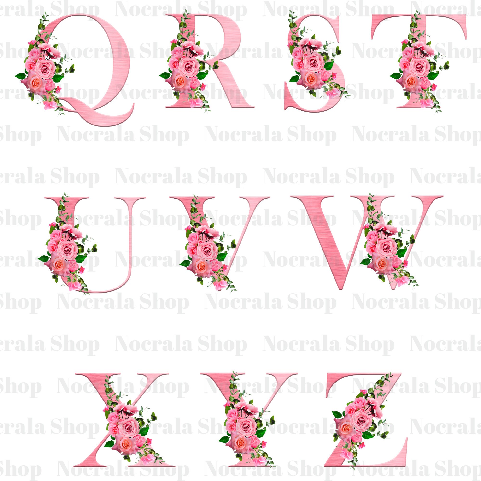 Pink Rose Alphabet Clipart, Floral Letters PNG (digital Download) - Etsy