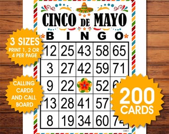 Cinco de Mayo Bingo, 200 Cards, Mexican Fiesta Bingo Game, Fiesta Bingo Crads  (PDF Download)