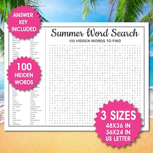 Giant Summer Word Search, Summer Fun Game, Printable Summer Word Search, Large Word Search, Giant Word Search, Summer Party Game, PDF Files