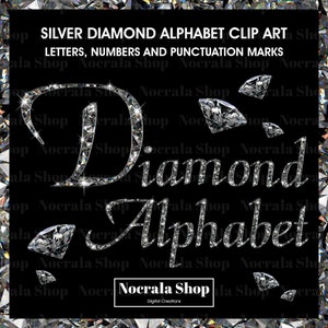Silver Diamond alfabet clipart, digitale PNG-illustraties, Silver Diamond letters, cijfers, symbolen clipart, glamour alfabet clipart