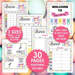 Oster Peeps BUNCO Bundle, Punktekarten, Strichzettel, Namensschilder, Tischkarten, Anleitung & Regeln, Süßes Oster Bunco, Lustiges Würfelspiel, PDF