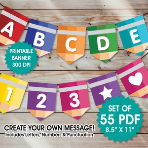Banner PDF imprimible a lápiz, Banner del aula, Decoración colorida del aula, Tablón de anuncios, Decoración de la pared de la escuela, Banner del maestro, Descarga instantánea