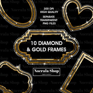 10 Gold und Diamanten Rahmen Clip Art, Gold Rahmen, große Rahmen png, Luxus Rahmen Clipart, Diamant Rahmen, digitaler Download.