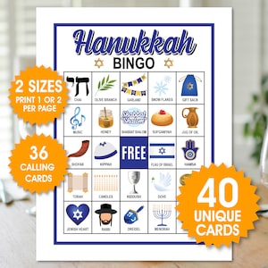 40 cartes de bingo de Hanoucca, activités de Hanoucca, jeux de Hanoucca pour enfants, jeux de la fête juive, fichiers PDF