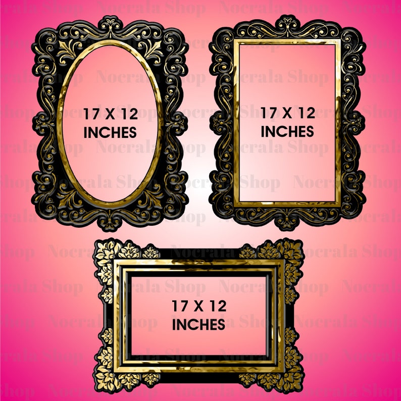 10 Black and Gold Vintage Frames Clip Art, Black and Gold Frames, Large