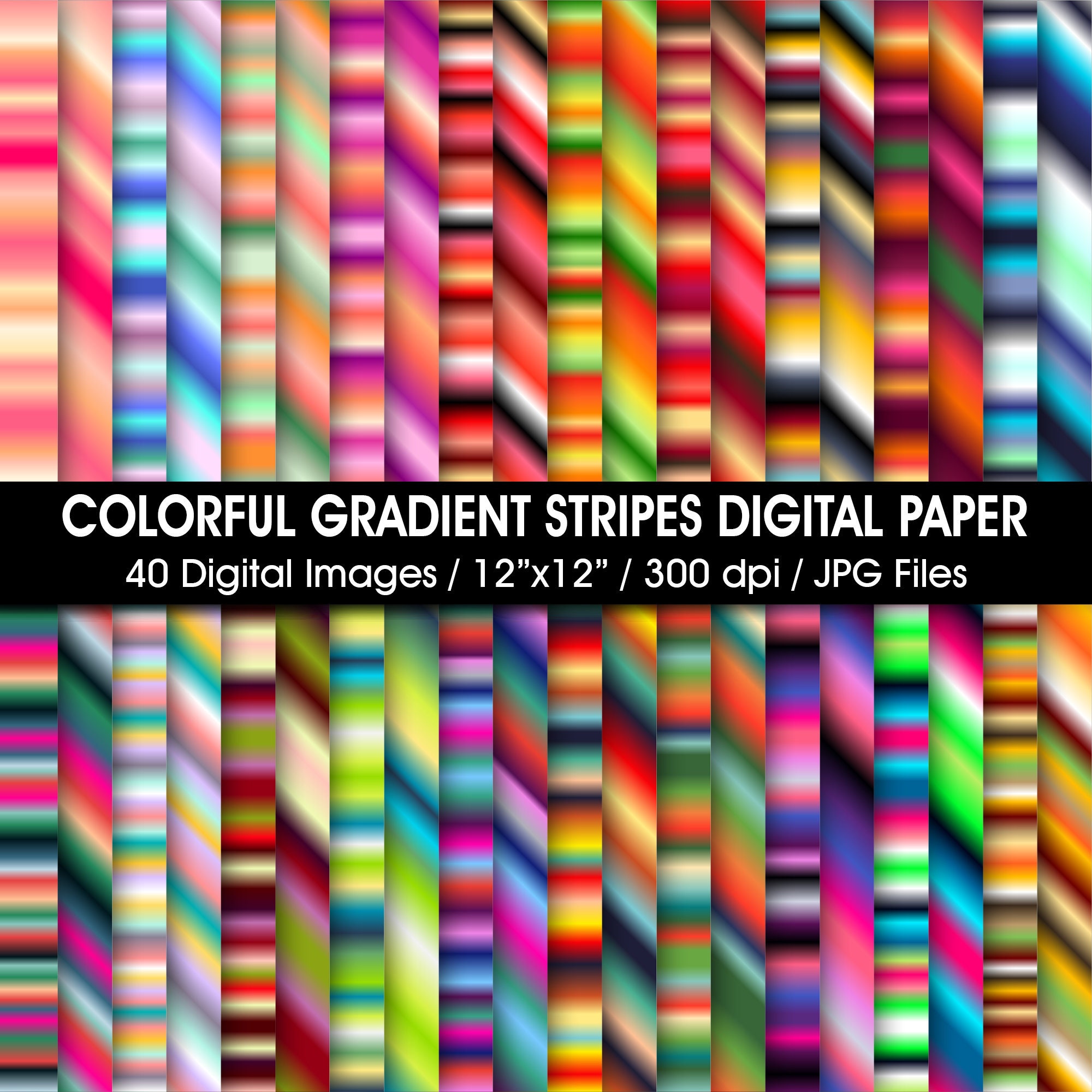 Colorful Gradient Stripes Digital Paper, Stripes Scrapbook Papers ...