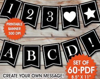 DIY Printable Banner, Birthday Party Decoration, Event Decor, Bulletin Board, Alphabet Letters, PDF Files