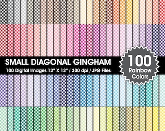 100 Rainbow Gingham Digital Papers, Small Diagonal Patterns (Digital Download)