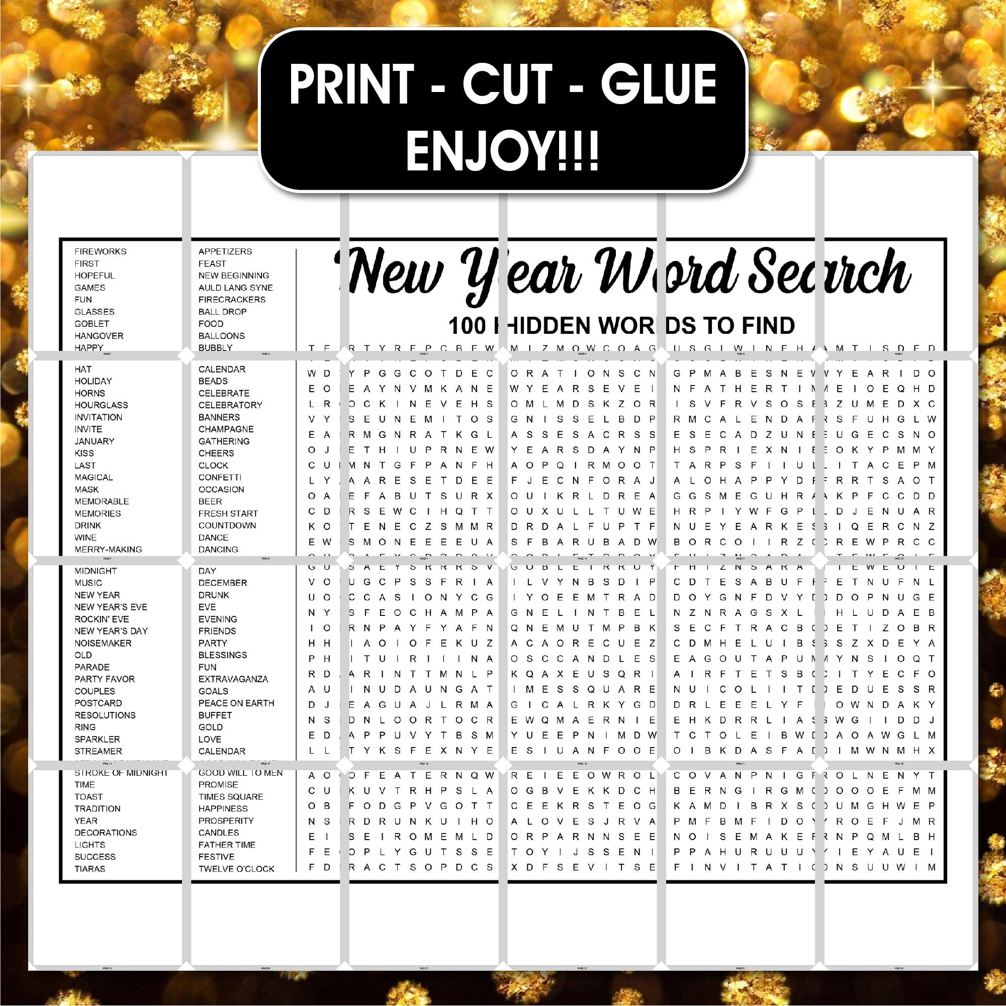 Giant New Year Word Search, New Year's Eve Game, Printable Word Search ...