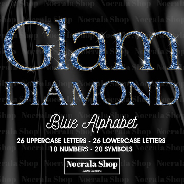 Blue Diamond Alphabet Clipart, PNG Digital Clip Art, Blue Diamond Letters, Numbers, Symbols Clipart, Glam Alphabet Clipart