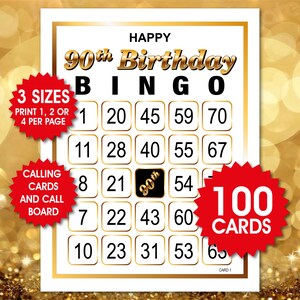 Happy 90th Birthday Bingo, 100 Cards (PDF Files)