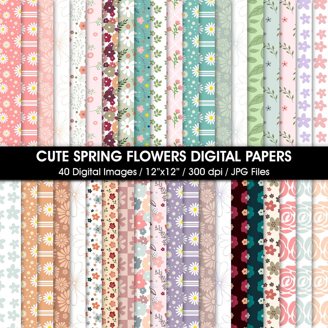 Spring Flowers Digital Paper Pack, Seamless Patterns (digital Download ...