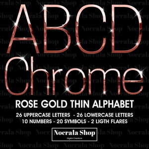 Rose Gold Chrome Thin Alphabet Clipart, PNG Clip Art, Rose Gold Chrome Thin Letters, High Shine Alphabet, Glam Alphabet, Sanserif Letter
