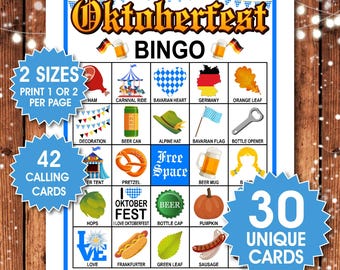 30 Oktoberfest-Bingokarten, Oktoberfestspiele, Oktoberfestaktivitäten, Partyspiel für deutsche Bierfeste, bayerische Herbstfeier für die ganze Familie