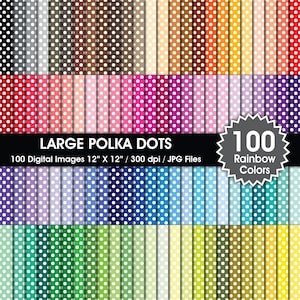 100 grote stippen digitaal papier, regenboogkleuren achtergronden, bundel vellen afdrukbaar, 100 papieren, naadloos patroon, afdrukbare achtergronden