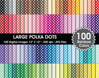 Rainbow Polka Dot Digital Paper, 100 Seamless Patterns (Digital Download)