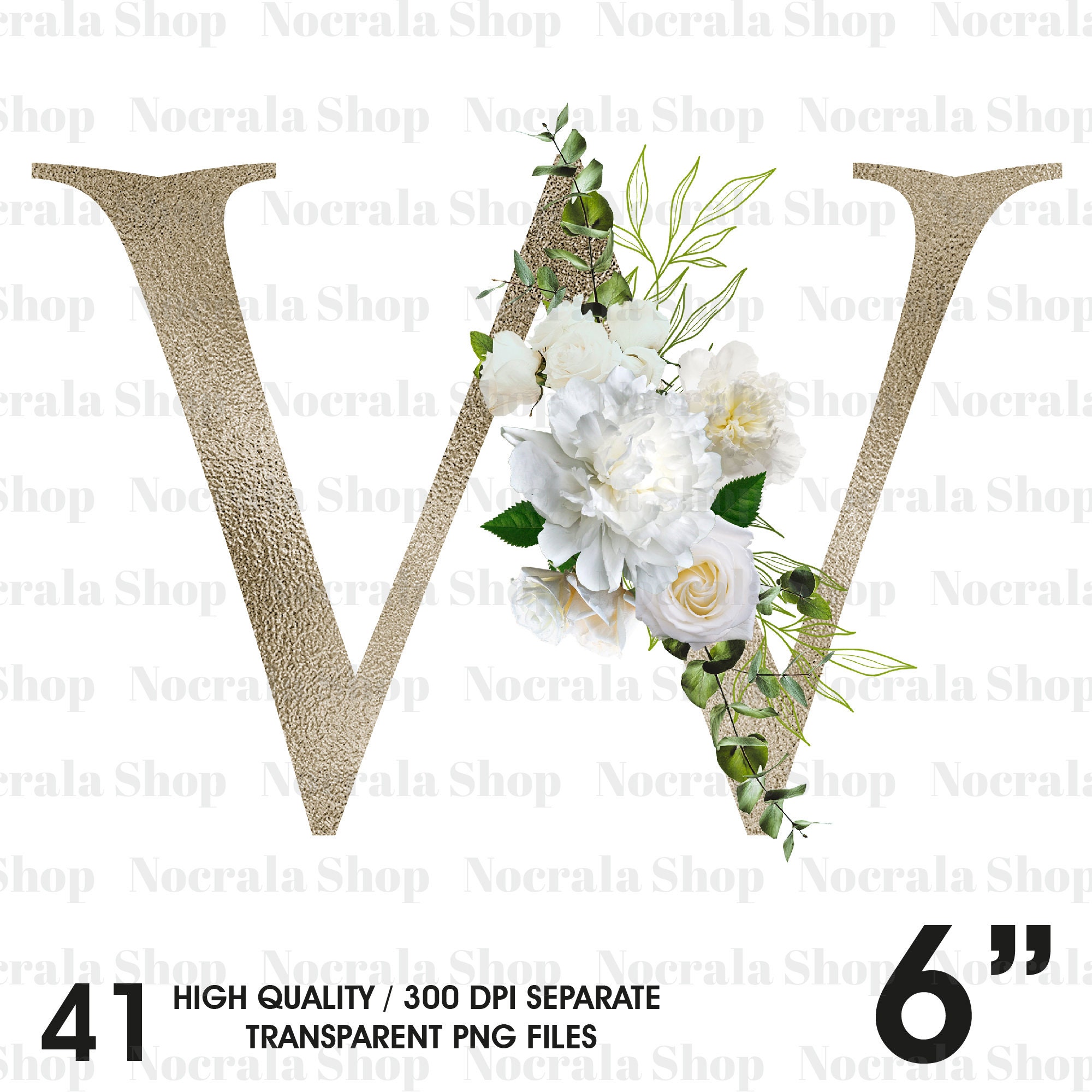 White Rose Alphabet Clipart Letters PNG Clipart Roses - Etsy