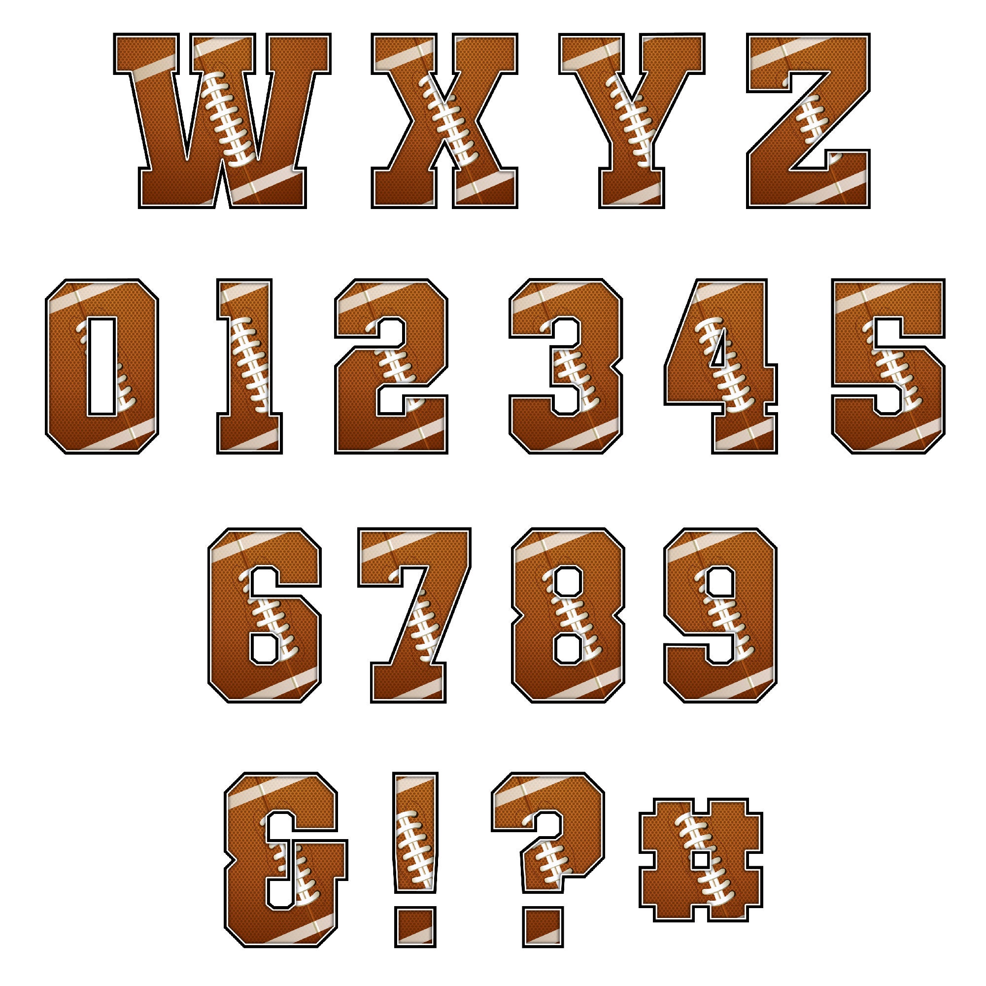Football Alphabet Clipart, Sport Letters, Numbers, Symbols (PNG Digital ...