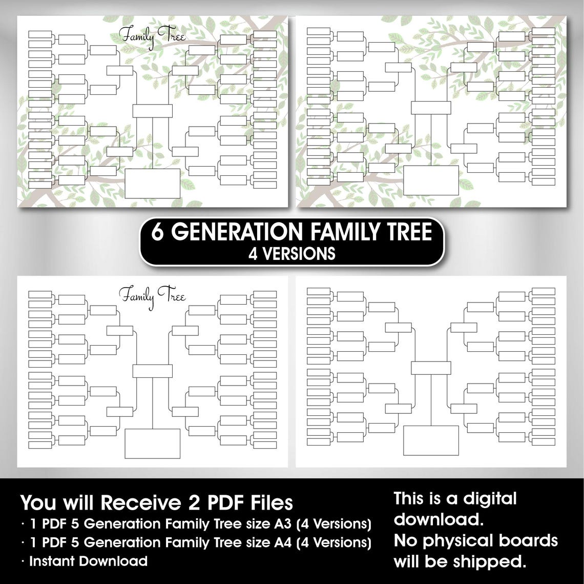 Six Generation Chart.pdf 6 Generation Family Tree Chart, Genealogy Pedigree Template (PDF ...