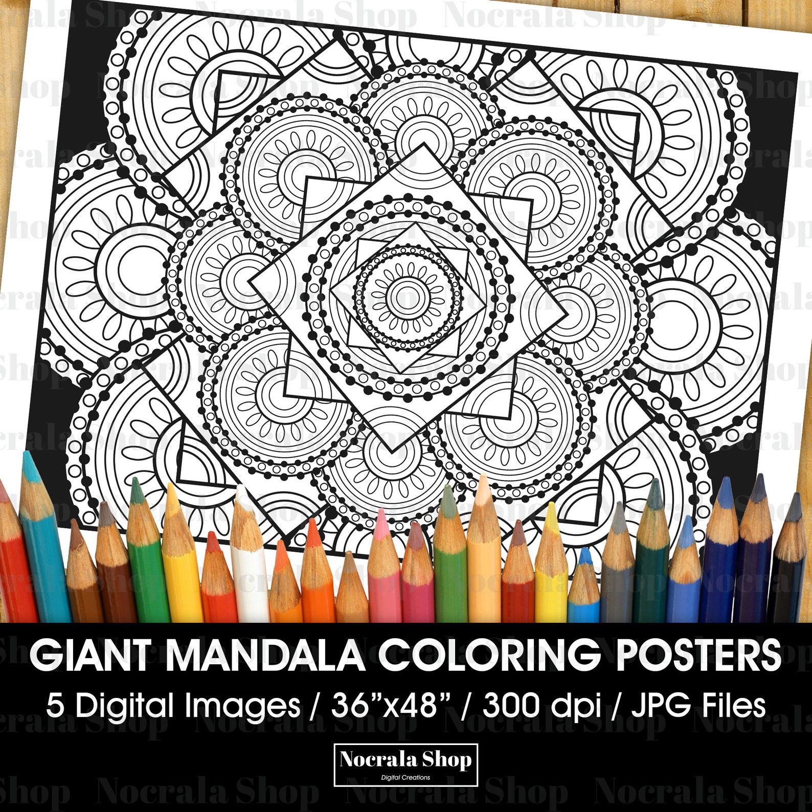 2 Affiches Coloriage Géant Mandala 100x60 Cm - Activité Relaxante Pour Enfants & Adultes | Loisir Créatif, Décoration, Anti-Stress - 2