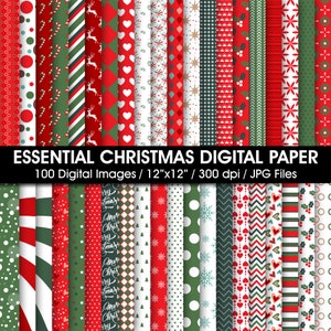 Essential Christmas Digital Paper, Christmas backgrounds, Bundle sheets printable, 100 Papers, Printable backgrounds