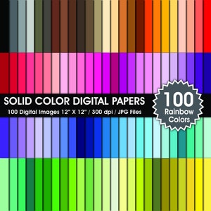 100 Solid Rainbow Color Digital Paper, Rainbow Colors backgrounds, Bundle sheets, 100 Papers, Plain Scrapbook, Printable backgrounds