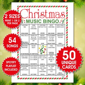 Julmusikbingo, 50 utskrivbara julpopmusikbingokort, julsångsbingo, julbingo, julfestspel, högtidsbingo