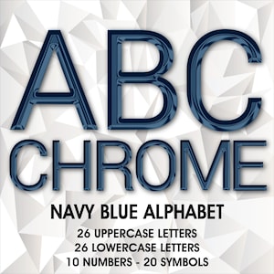 Marineblauw chroom alfabet clipart, PNG-illustraties, marineblauw chroom letters, cijfers, symbolen, hoogglans digitaal alfabet, glamour alfabet png