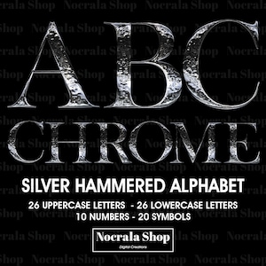 Silver Hammered Alphabet Clipart, PNG Clip Art, Silver Chrome Letters, High Shine Alphabet, Hammered Letters