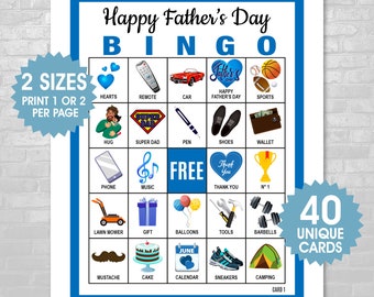 40 Happy Father's Day Bingo Cards, 1 or 2 Per Page, Fun Party Game, Father's Day Activity, Father's Day Bingo for Kids, PDF Files