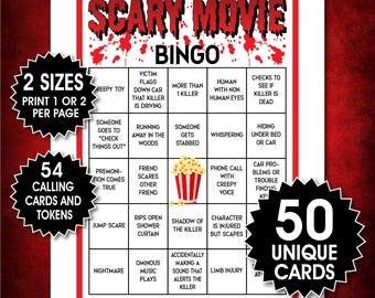Scary Movie Bingo Cards, Halloween Party Game (Digital Download PDF)