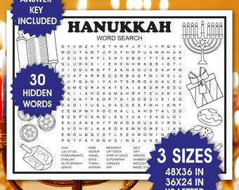 Giant Hanukkah Word Search, Jewish Party Game, Classroom Activity (PDF Files)
