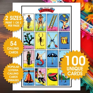 100 cartes de loterie mexicaine, Lotería Mexicana, loterie mexicaine traditionnelle, Lotería Fiesta Juego De Bingo, jeu de société mexicain, fichier PDF