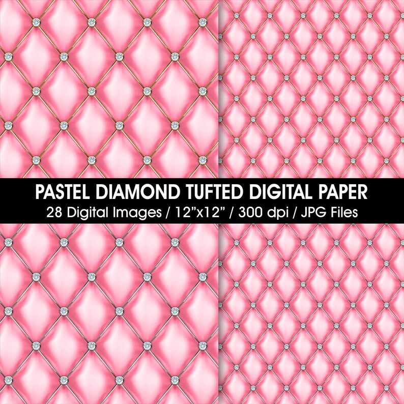 Diamond Tuft Pattern Pastel Diamond Tufted Digital Paper, Quilted Scrapbook (digital ...