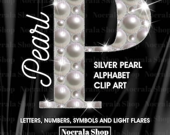 Silver Pearl Alphabet Clipart, Letters PNG Clipart, Pearl Monogram, Wedding Clipart, Glam Alphabet, Instant download PNG 40 Letters