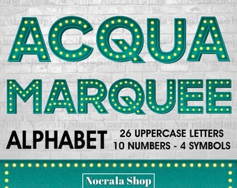 Turquoise Marquee Alphabet Clipart, Letters, Numbers, Symbols (PNG Digital Download)