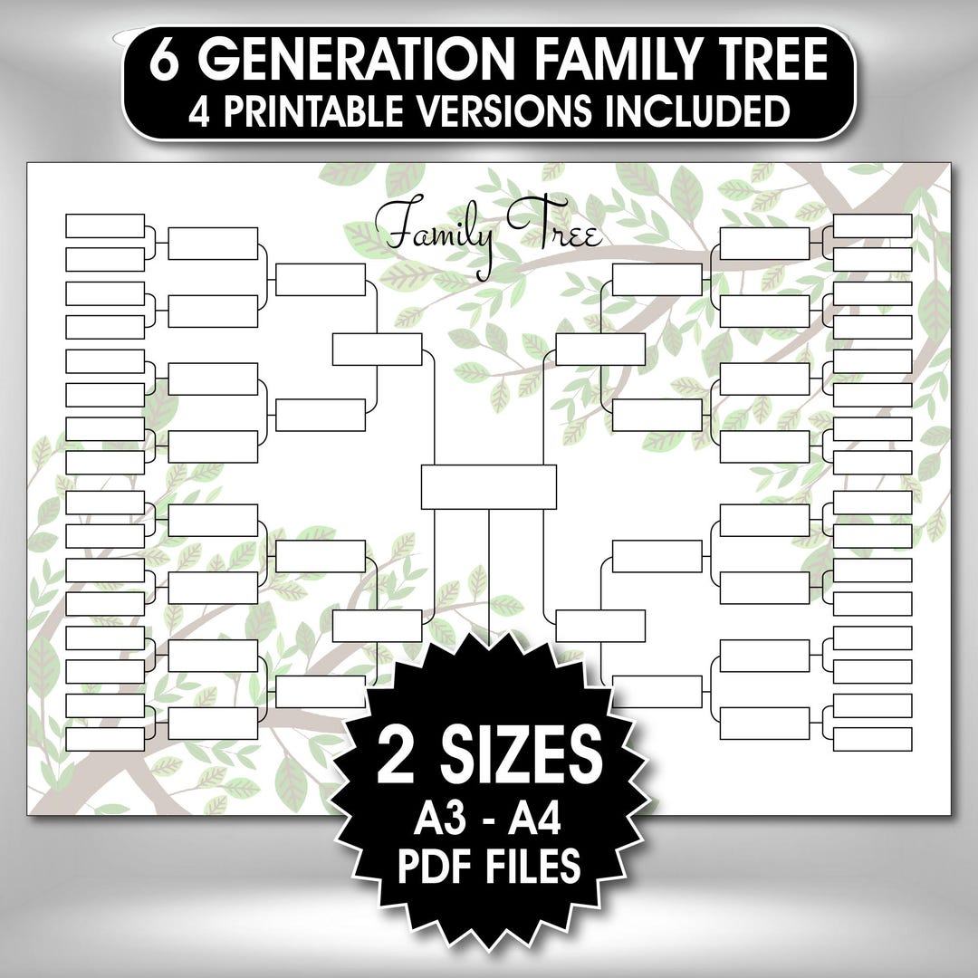 Six Generation Chart.pdf 6 Generation Family Tree Chart, Genealogy Pedigree Template (PDF ...