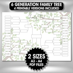 6 Generation Family Tree Chart, Genealogy Pedigree Template (PDF Download)