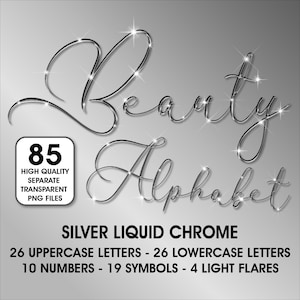 Zilver chroom cursief alfabet clipart, PNG-illustraties, zilver chroom letters, hoogglans alfabet, glamour alfabet, kalligrafie, handgeschreven