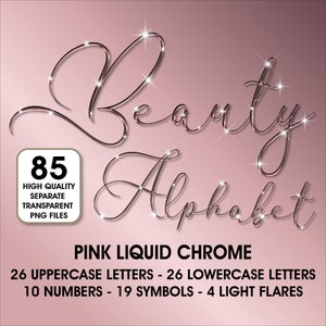 Roze chroom cursief alfabet clipart, PNG ClipArt, roze chroom cursieve letters, hoogglans alfabet, glamouralfabet, kalligrafie, handgeschreven