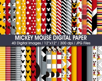 40 Mickey Magic World Digital Paper, Mickey Backgrounds, instant download, Mickey Head Paper, Party printable scrapbook papers