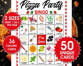 Juego de bingo para fiestas de pizza, 50 tarjetas únicas (descarga en PDF)
